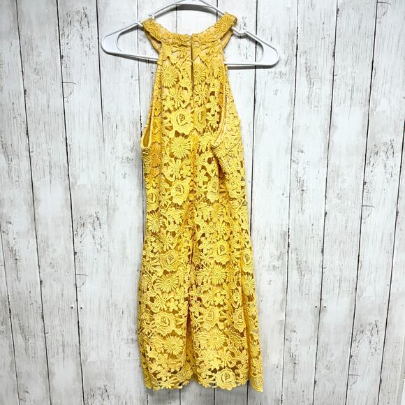 Lulus Dress Women Medium Love Poem Canary Yellow Lace Overlay Sleeveless Mini - Picture 6 of 6